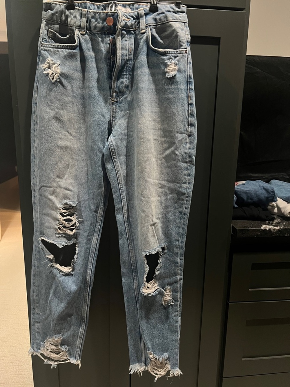 Zara Light Blue Distressed High-Waist Ripped Jeans
